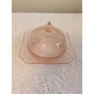 MacBeth-Evans Dogwood Apple Blossom Pink Depression Glass Butter Dish Lid & Base